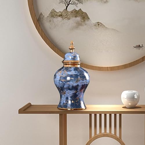 Ceramiczny garnek imbirowy z pokrywką, wazon na kwiaty, dekoracja stołu, puszka na herbatę, porcelanowy pojemnik do przechowywania, pojemnik do przechowywania kwiatów (wymiary: 20 x 38 cm, kolor