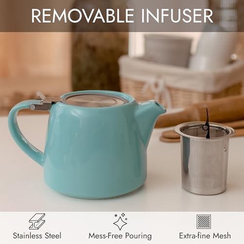 Elegant Ceramic Teapot with Infuser – 550ml Small Stump Teapot for 2 Cups – Ideal Tea Pot Infuser for Loose Leaf Tea (Turquoise) - Image 5