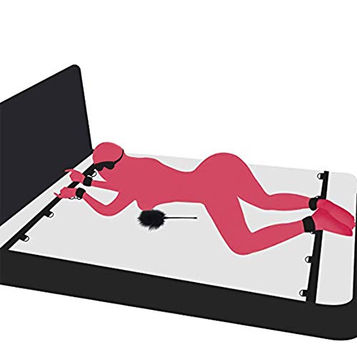 Soxeeh SMグッズ ベッド拘束具 SMセット 14点セット アナルプラグ ペニスリング SM拘束具 固定ベルト アイマクス 手枷 足枷 鞭 SMプレイ 男女兼用（ブラック） - 画像6