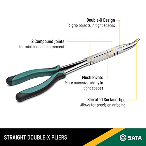 SATA Straight Body Double xPliers, with Green Handles & A LongNose