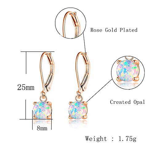 Cinily Rose Gold Plated Opal Drop Earrings,Leverback Hypoallergenic Dangle Earrings For Women Girls Round-Cut Gemstone Opal Jewlery Gift #TOP5
