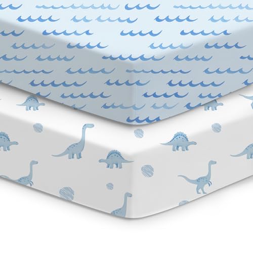 Image of Crib Sheets 2 Pack, Fitted Crib Sheet for Standard Crib Mattress 28x52x9, Ultra Soft Jersey Knit, Breathable Stretchy Deep Pocket, Snug Fit Stays Put, Baby Crib Mattress Sheet