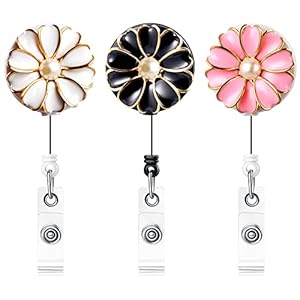 Retractable Badge Holder with Alligator Clip, 24 inch Retractable Cord, ID Badge Reel with Pearl, 3 Pack (Multiple)