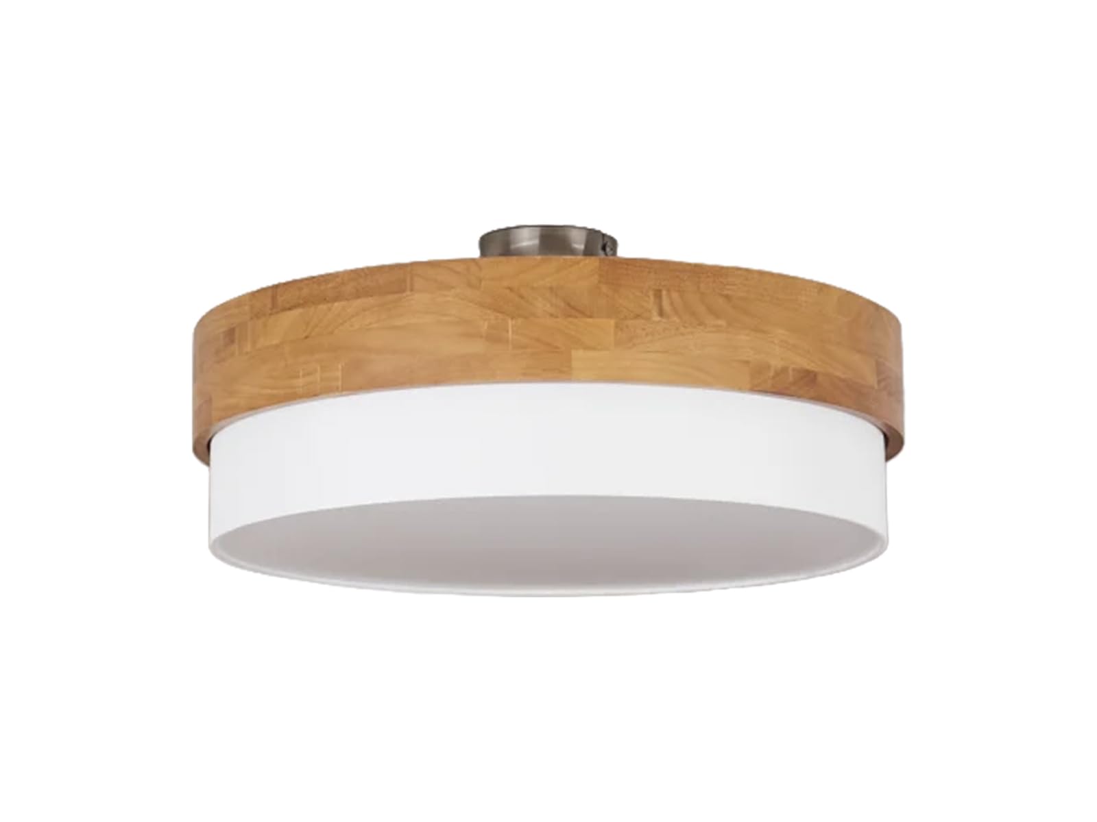 meineWunschleuchte Deckenleuchte Ø 50cm groß aus Holz mit Stoffschirm Weiß, Holzlampe Decke rund skandinavisch Landhausstil Deckenlampe Wohnzimmer Schlafzimmer