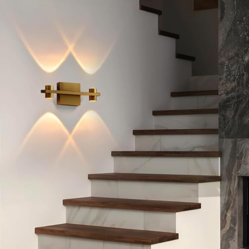 Image of Groeien 4 LED Golden 4W Up /Down Wall Sconce Bathroom Vanity Indoor Outdoor Light Fixtures for Mirror, Hallway,Bedroom,Indoor Wall Light(DualArc-4LED)