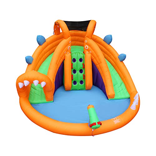 RETRO JUMP Dinosaur Inflatable Bouncer with Blower Dual Slides Water Park Climbing Wall & Splash Pool - Thumbnail 4