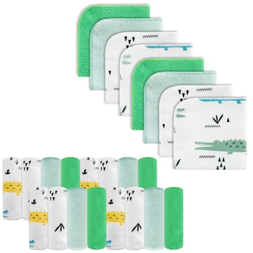 Image of Baby Washcloths, 24Pack Baby Wash Cloths Extra Soft & Ultra Absorbent, Baby Towels and Washcloths Face Towels for Unisex Boys Girls Body, Washclothes Gentle on Sensitive Skin, 9x9 Green Crocodile
