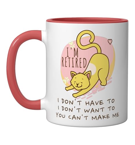 Taza de cerámica roja y blanca 11 oz con gato divertido miniatura 1