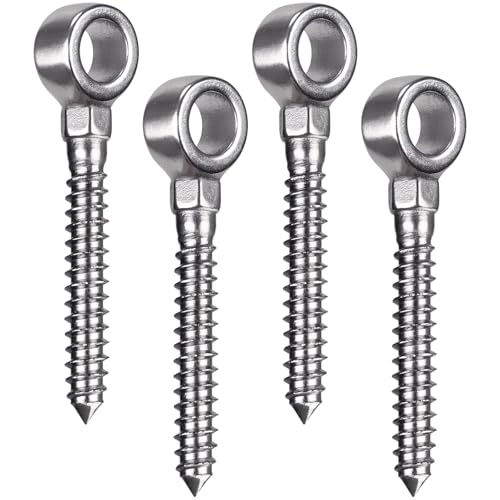 Image of Insaga 304 Stainless Steel Gate Hinges for Wooden Fences, Heavy Duty One-Piece Screw Eye Hinge with 5 /8'' Hole Dia, 4-1 /2'' Length for Farm Gate Sag Correction (4Pack)