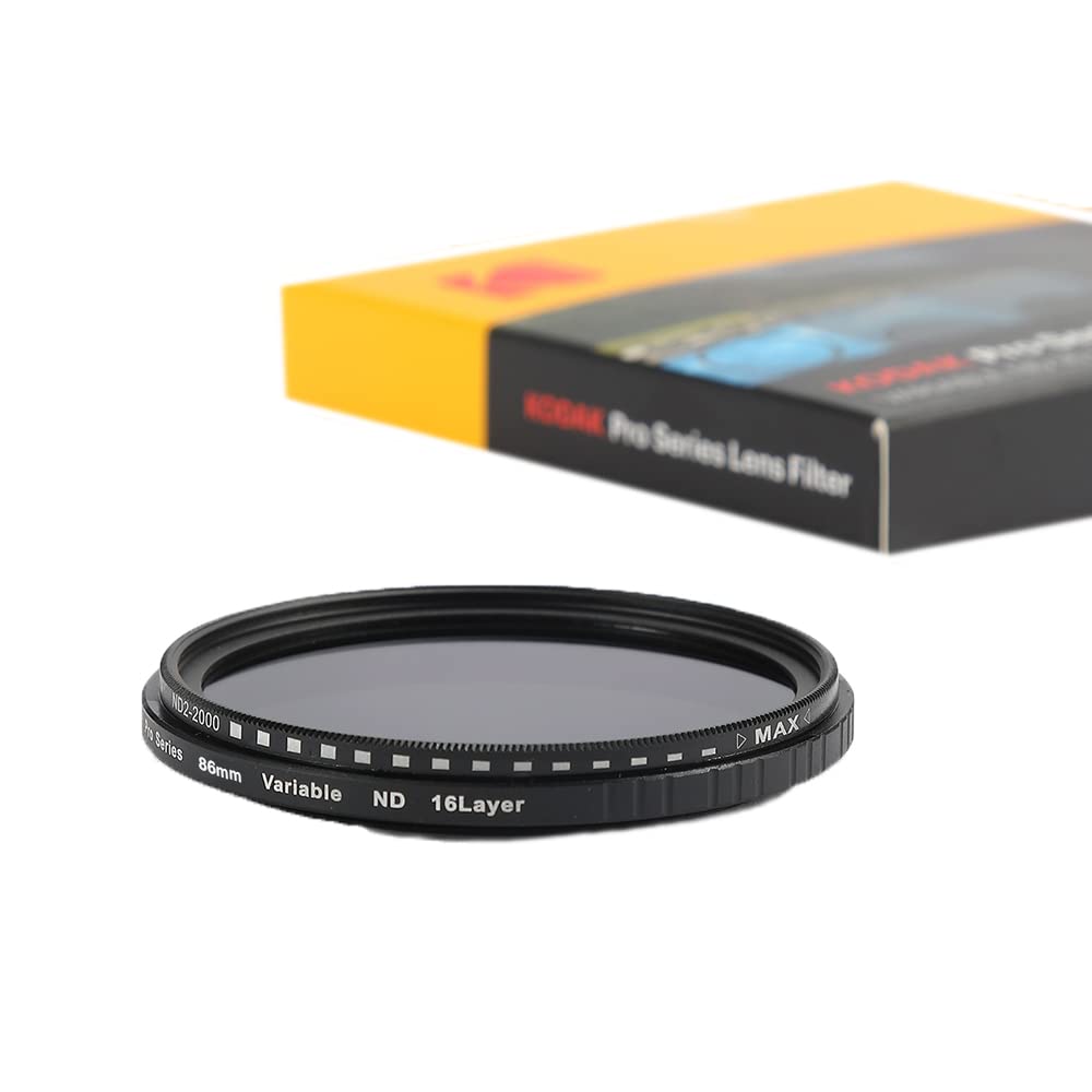 KODAK 86mm Camera Lens VND Filter Pro Series|11 Stops for ND2-ND2000|16 Layer Coating for DSLR Camera Lens Protection from UV Rays, Dust & Scratches|Variable Neutral Density|Black