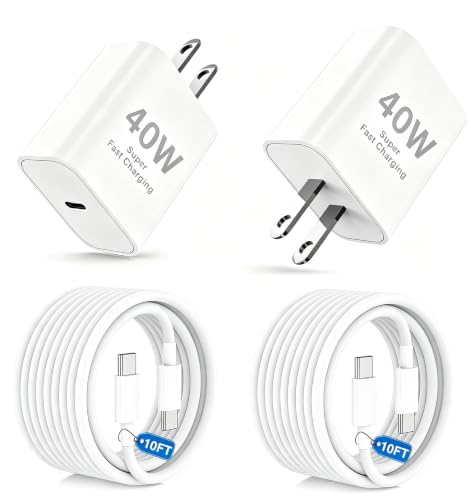 Image of 40W USB C iPhone 17 16 15 Fast Charger Block and 2x10ft Type C to C Cable Cord Long,Wall Charging Plug Adapter Cube Brick for Apple iPhone 17 Pro Max /17 Air /16 Pro Max /16 /15 Pro /15 Plus /iPadMini