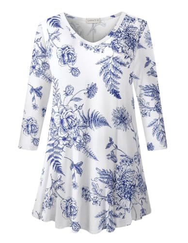 Image of LARACE Tunics 3 /4 Sleeve Plus Size Tops for Women V Neck Loose Fit Flowy Clothing for Leggings