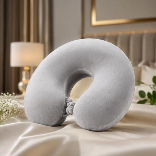 Image of Memory Foam Travel Neck Pillow with Breathable Washable Cover | U-Shaped Orthopedic Airplane Neck Support Cushion for Flight, Car, Train & Office | Soft Slow Rebound Foam | Grey