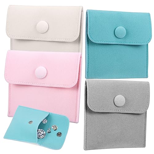 GLSTOY 4pcs Flannel Jewelry Pouches with Snap Button Compact Organizer for Necklaces Earrings Bracelets Soft Storage Bags Travel Friendly
