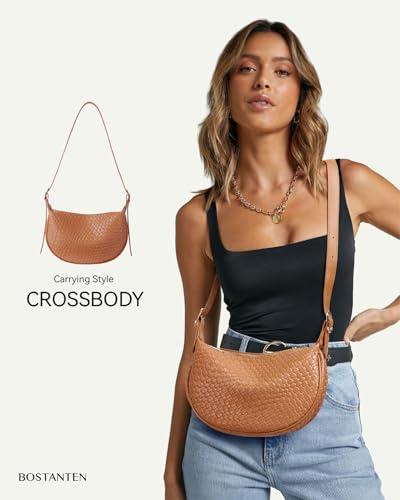 Image of BOSTANTEN Purses for Women Crescent Crossbody Bag Vegan Leather Shoulder Hobo Handbag Adjustable Strap