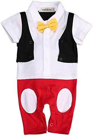 stylesilove.com Baby Boy Bowtie Cartoon Photo Prop Romper Onesie (100/18-24 Months) White