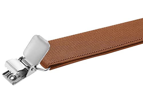 Pzle Men's Suspenders Adjustable 1.4" Wide With Heavy Duty Clips Brown #TOP3