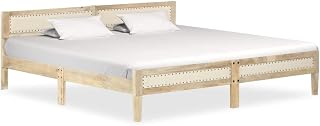 Solid Wood Full Bed Frame with Upholstered Headboard, Traditional Mango Wood Furniture for Bedroom, Sturdy Base and Comfortable Cotton Design, Easy Assembly for Mattress 79 x