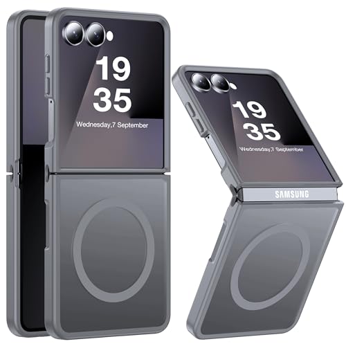 Image of Magnetic for Samsung Galaxy Z Flip 7 Case [Compatible with MagSafe][Anti-Fingerprint][Military Grade Drop Proof] Translucent Hard Back&Soft Silicone Bumper for Flip 7 Phone Case,Light Grey