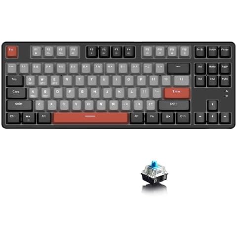 Lomiluskr AK871 Hot Swap Wireless Mechanical Keyboard, Bluetooth/2.4G Dual Mode, Compact 87 Keys, Comes with 7 Replacement Keycaps, Compatible for PC/Laptop/Smartphone/Tablet (Gray/Blue Switch) Cover