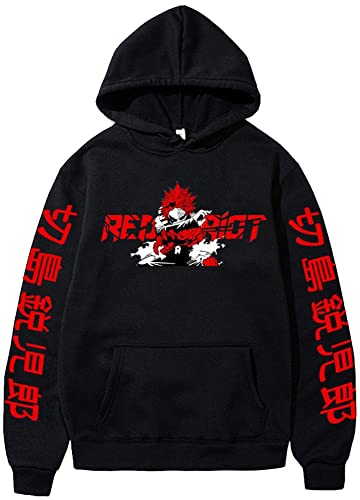 Xuminvty Eijiro Kirishima Academia Hoodie Sweatshirt Kirishima Anime Hooded Pullover Sweater (Black, l)