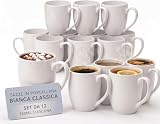 CUQOO Lot de 12 tasses à café blanches | Tasses à thé en porcelaine et céramique de 350 ml avec poignée | Passe au lave vaisselle et au micro ondes | Tasses en vrac pour la maison, le bureau et la