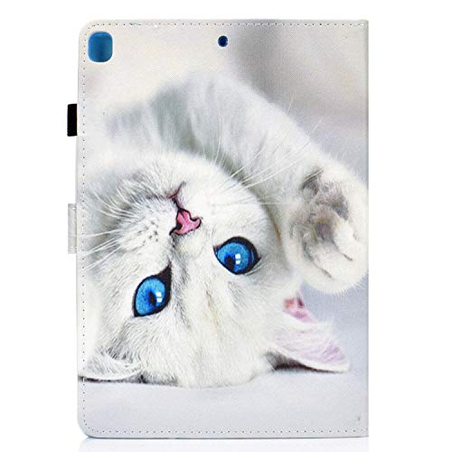 Coque iPad 10.2 Chat Blanc, Housse Protection Tablette Idéale pour la Lecture et le Train