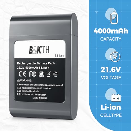 BAKTH DC31 Battery Replacement, 22.2V 4000mAh Li-ion Battery for Type A Dyson DC31 DC34 DC35 Animal DC44 DC45 17083-2811 17083-4211 17083-04 18172-01-04 917083-01, Not for Type B DC44 MK2 - Image 2