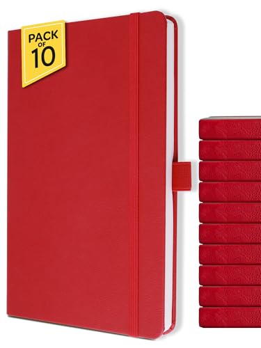 Image of Doodle Pack of 10 Personalized A5 Executive PU Leather Notebook Diary - Hard Bound Professional Office Notebook with Elastic Band, Ribbon Bookmark & Pen Loop | 160 Pages 80 GSM | Corporate & Personal Use - Red