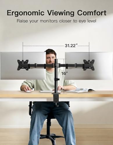 Image of HUANUO Dual Monitor Mount for 2 Monitors up to 32 inches, Heavy Duty Dual Monitor Stand Holds up to17.6lbs, Dual Monitor Arm with Height Adjustable Tilt Swive Rotate, VESA Hole 75mm or 100mm