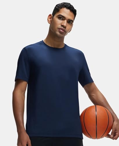Image of Jockey MV37 Men Recycled Microfiber Elastane Stretch Fabric Round Neck Half Sleeve Breathable Mesh Active Wear T-Shirt