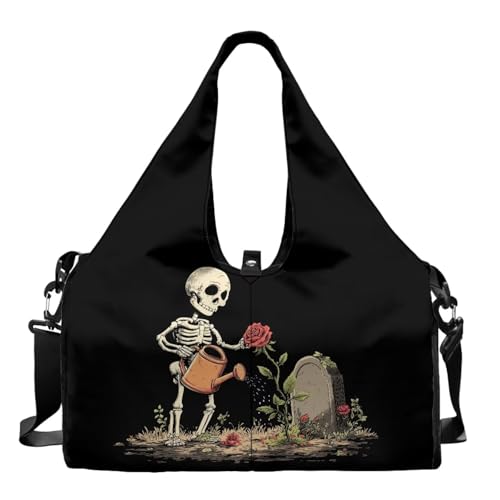 Halloween Mens Duffle Bag with Shoes Compartment, Skeleton Travel Duffel Bags with Yoga Mat Holder, Wet Pocket, Carrying Function Gym Bags for Yoga Pilates Swimming