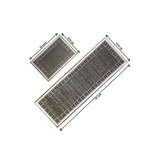 Gloria Non Slip Rubber Back Kitchen Rug Kitchen Runner Kitchen Mat Carpet For Kitchen Anti Slip Stair Treads (Emy-Gray, Kitchen Set (20"X59" And 20"X30")) #TOP1