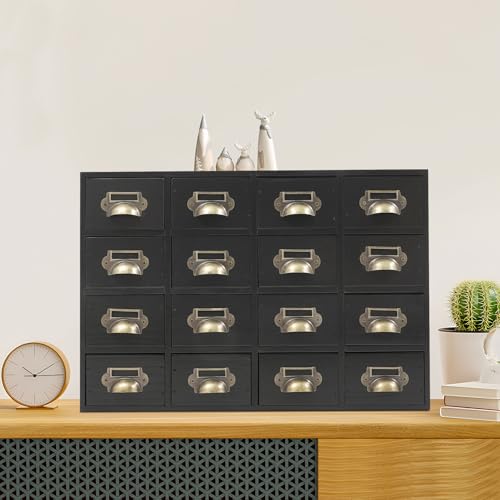 Tagtuell Organizador de cajones de escritorio, de madera, con 16 cajones, organizador de dormitorio y almacenamiento con asas de metal para oficina en casa, cómoda, color negro