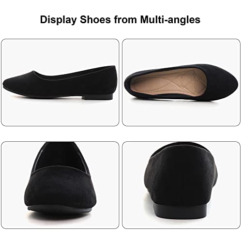Jiangwei Shu Women's Pointed Toe Ballet Flats Solid Slip On Walking Shoes, Black Us 7.5 #TOP4