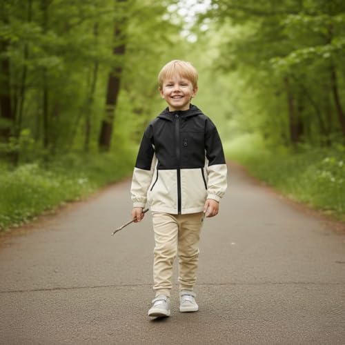 Image of Volunboy Toddler Boys Windbreaker Jackets Patchwork Lightweight Zip Hoodie Outerwear Fall Spring Windproof Hooded Coat