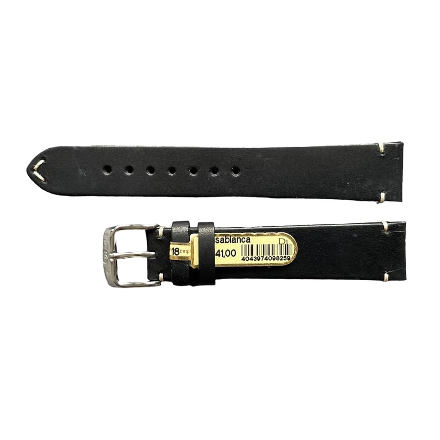 Bracelet de montre cuir véritable 18mm noir BUZZUFY Casablanca surpiqué