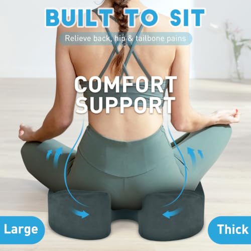 Image of BlissTrends Extra Thick Seat Cushion for Office Chair & Car Seat,DarkGreen | Tailbone & Sciatica Relief, Ergonomic Support, High-Density Memory Foam, Comfort for Extended Sitting