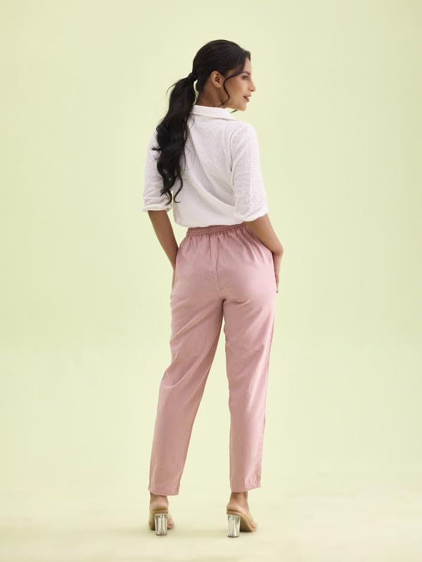 Image of GO COLORS Ikat Print Beige Printed Pencil Pant for Women | Breathable, Side Pocket
