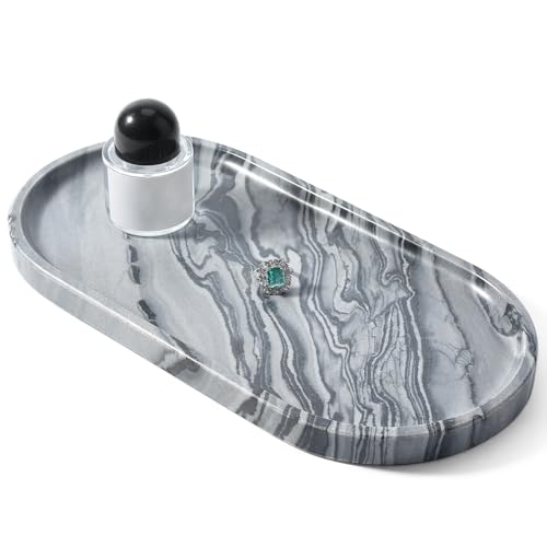 Image of Koville Natural Marble Tray, 12 inchx6 inch Decorative Tray for Countertop, Catchall for Perfume, Candles, Jewelry Dish Elephant Grey