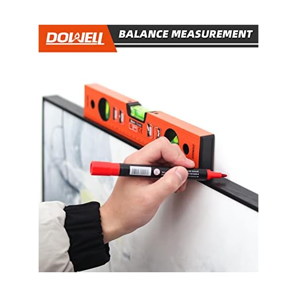 DOWELL Magnet Wasserwaage mit metrischer Skala 300mm/12 Zoll, 3 verschiedene Libellen - 45°/90°/180° – Bild 6