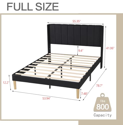 Image of AGARTT Upholstered Platform Bed Frame Full Size, Black Linen
