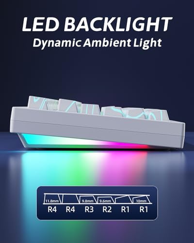 Image of ZORNHER ZH870 Wireless Gaming Mechanical Keyboard,80% White Custom Creamy Sound Keyboard with Lighted Up White Topographic Keycaps,Creamy Sounding Linear Switches,Hot-Swappable,RGB Backlit