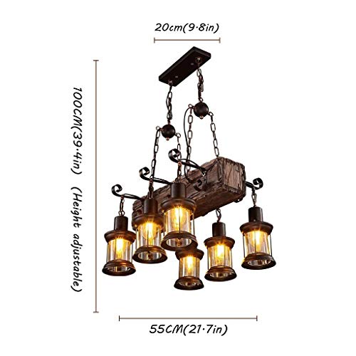 Image of Farmhouse Lighting Industrial Rustic Wood Beam Linear Island Pendant Light Chandelier Lighting Hanging Ceiling Fixture 6-Light