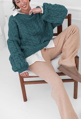 Image of PRETTYGARDEN Womens Sweaters Spring 2026 Cable Knit Long Sleeve Crewneck Oversized Sweater Chunky Pullover Loose Outfits