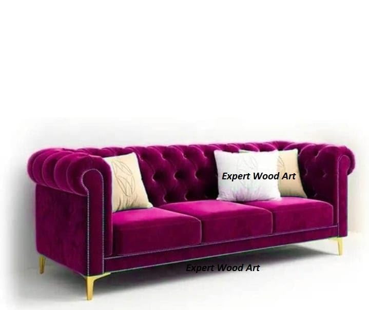Image of Classic 3+1= 4 Seater with Footrest Seater Sofa Set Luxury Chesterfield Modern Fahionalable Sleeper Sofa for Living Room, Dining Room, (Purple)