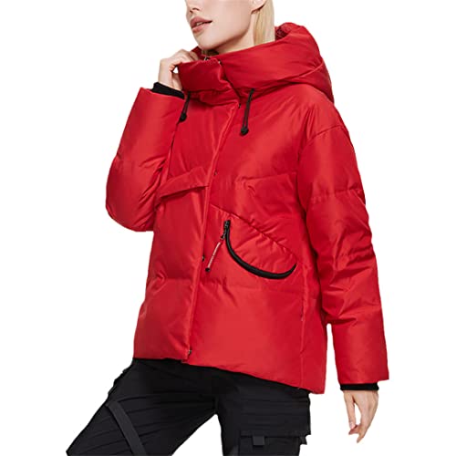 Veste d'hiver courte rouge femme XL asymétrique à capuche