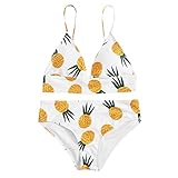 BBring Damen Sexy Zweiteiliger Badeanzug Obst Ananas Print Träger V-Ausschnitt Bikini Set Hohe Taille Badebekleidung (S, Weiß)