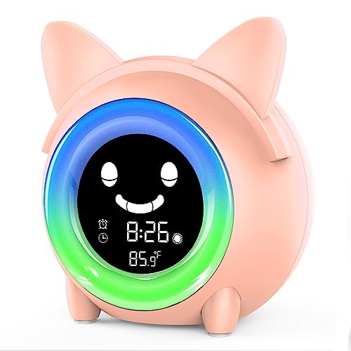 Kids Alarm Clock, Digital Alarm Clocks For Kids Toddlers Sleep Training Clock With Night Light Sound Machine Nap Timer Temperature Detect, Wake Up Clock For Boys Girls Desk Bedside #TOP30