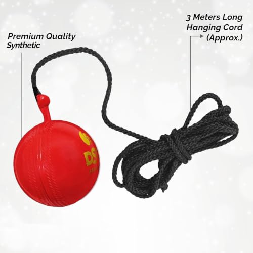 Image of DSC Hanging Leather Ball with Attached Nylon Rope - Premium Training & Bat Knocking Ball for Solo Practice, Hand-Eye Coordination & Stroke Improvement - Professional Grade Cricket Training Aid (Red)